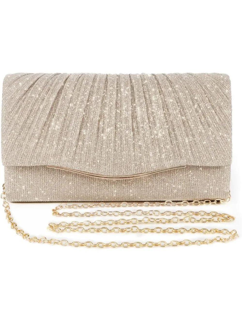 Women's Champagne Elegant Evening Clutch Purse For Wedding Prom Party Crossbody